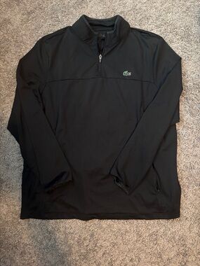 Lacoste Black Lightweight Quarter-Zip with Green Crocodile Logo
